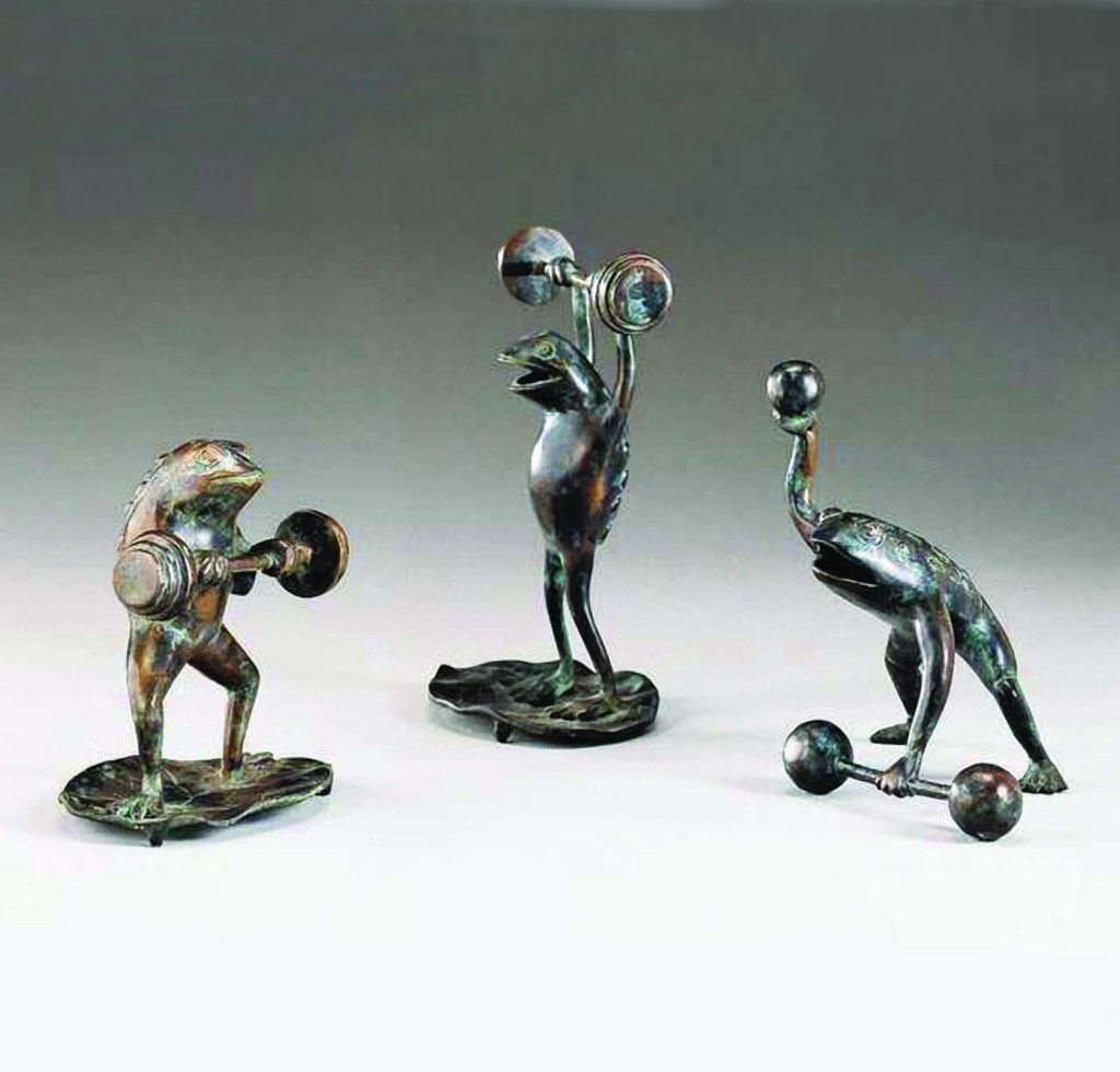 Bronze Weight Lifting Frogs