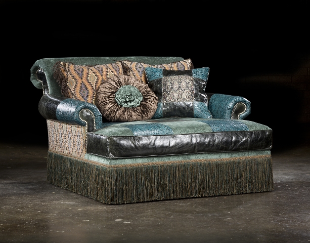 Chaise turquoise and leather Chaise turquoise and leather