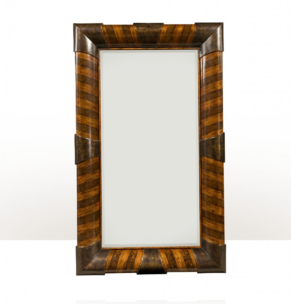 Rosewood and walnut burl veneered wall mirror Rosewood and Walnut Burl Veneer Mirror