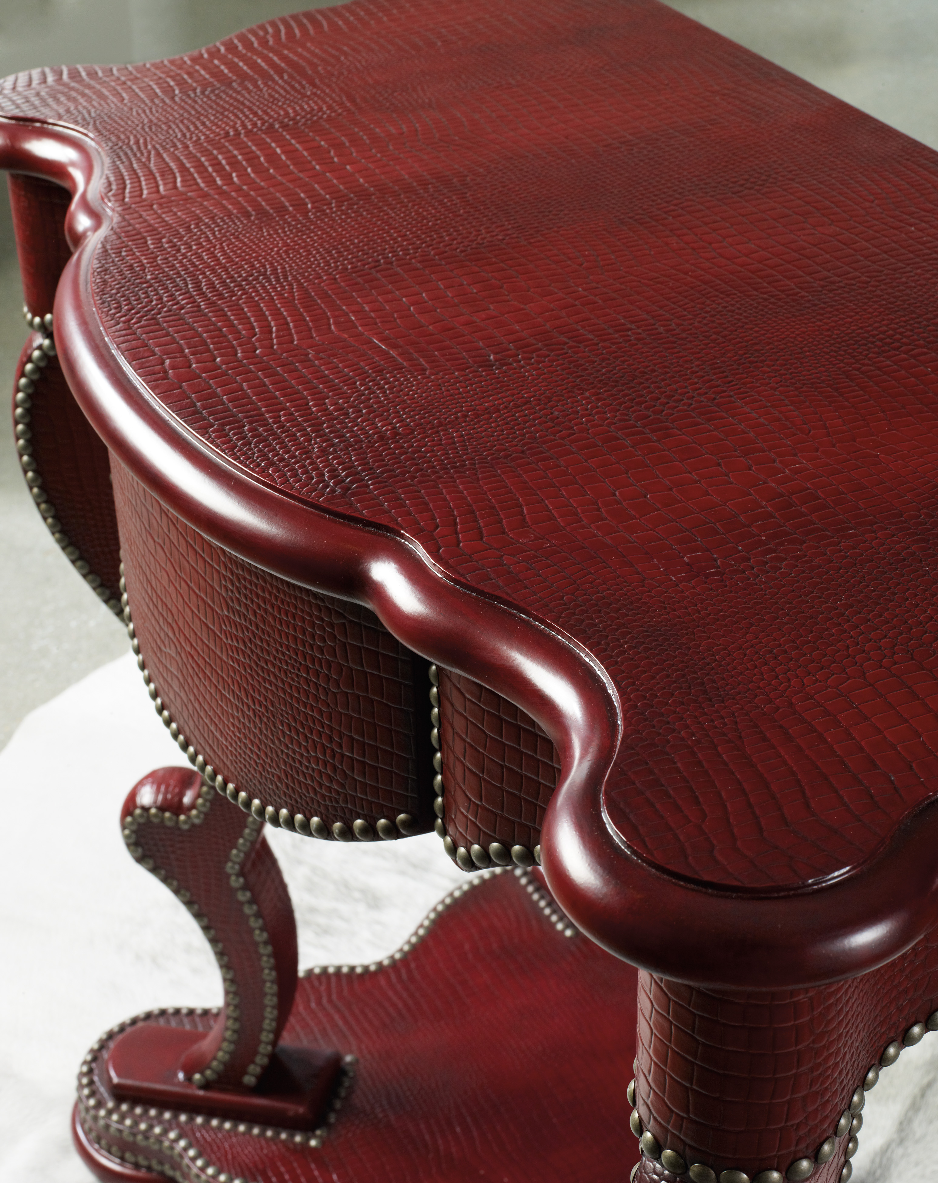 Red Leather Console with Nailhead Accents