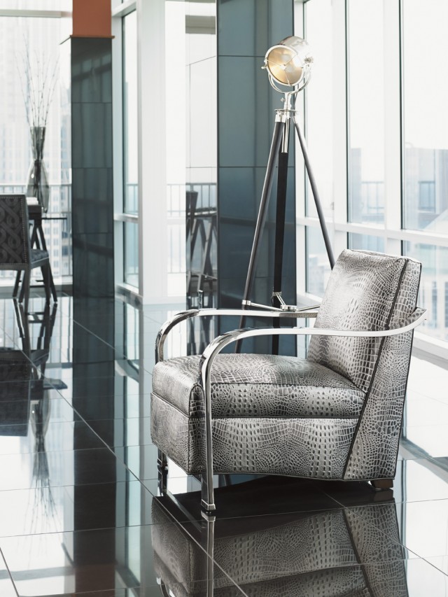 Chrome and Embossed Leather Chair