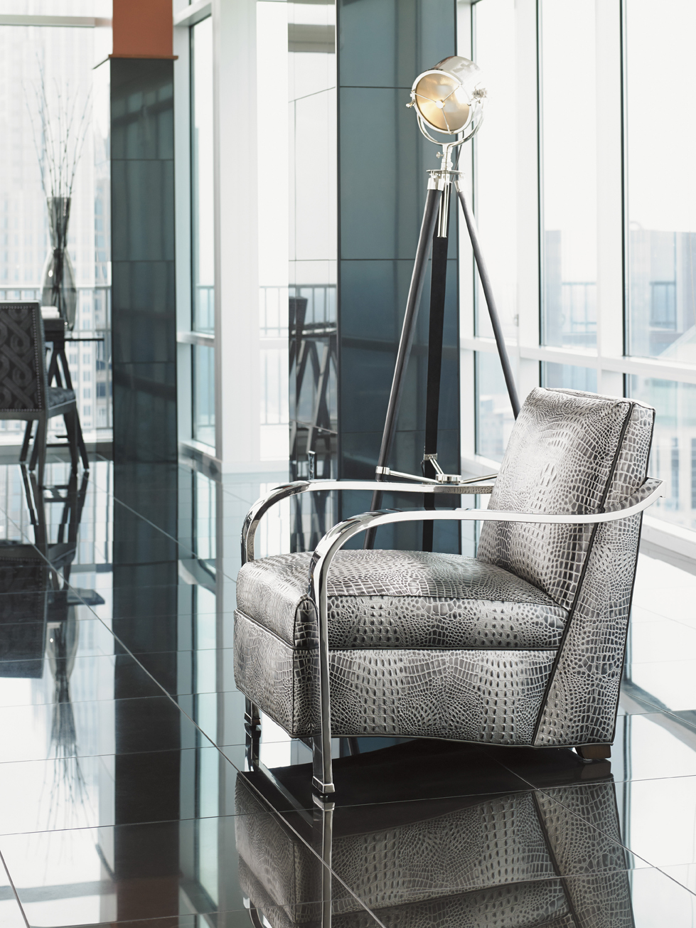Chrome and Embossed Leather Chair