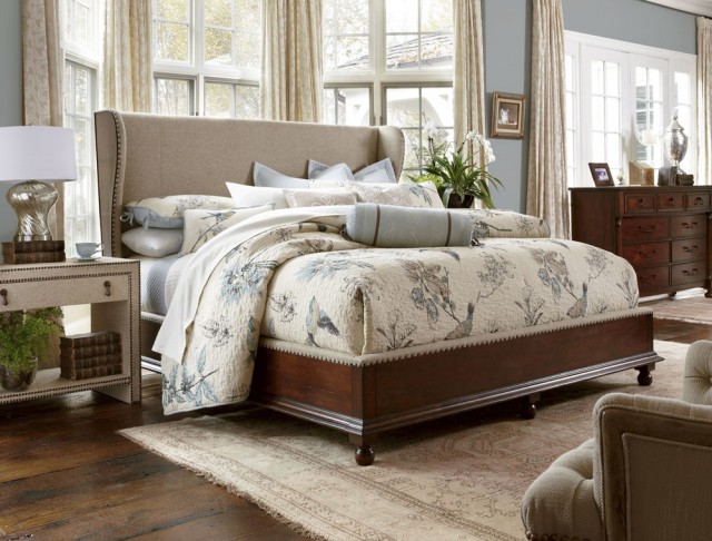 Fabric Bed with Exposed Wood