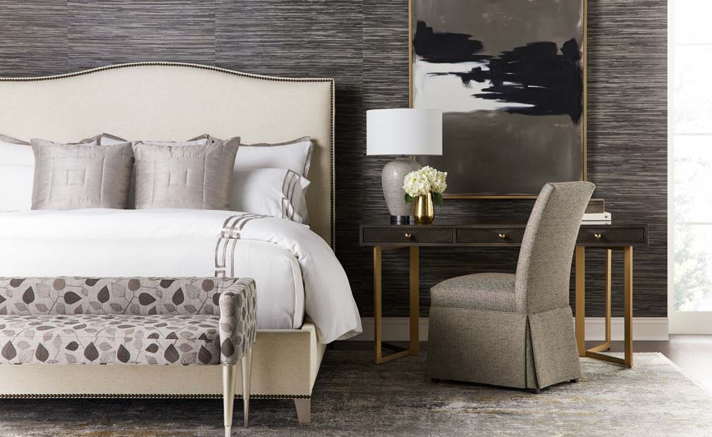 Upholstered bed with decorative bed bench