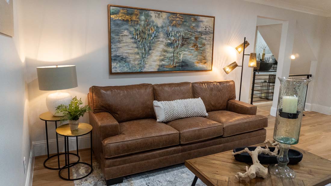 Luxury leather sofa donated by Denver luxury furniture store in Centennial Colorado home