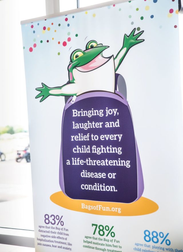 Bags of Fun banner at Colorado charity event bringing joy to children with life-threatening illnesses