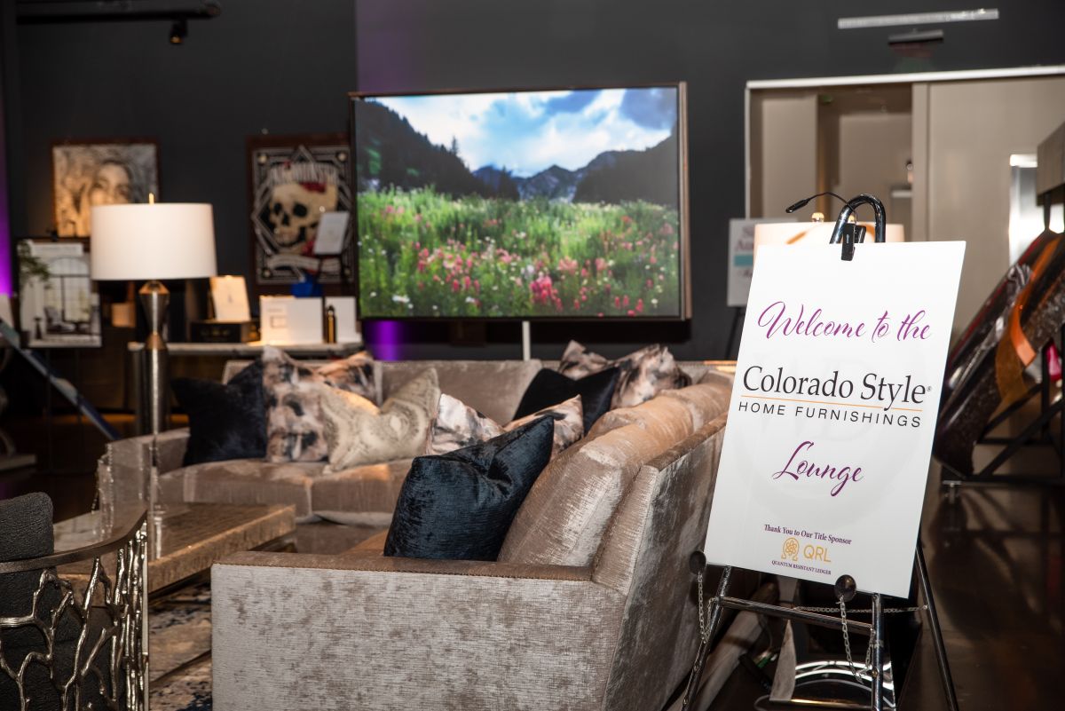Luxury lounge designed by Colorado Style Home Furnishings at the 2023 Wheels of Dreams charity event in Parker Colorado